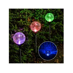 Solpex Solar Globe Lights Outdoor| Dual LED Garden Lights | Change Color | Decoration |Pack of 3 Cracked Glass Balls