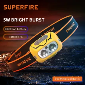 SuperFire HL05-S LED Headlamp Induction Strong Light Charging White And Yellow Dual Light Head-Mounted Night Fishing