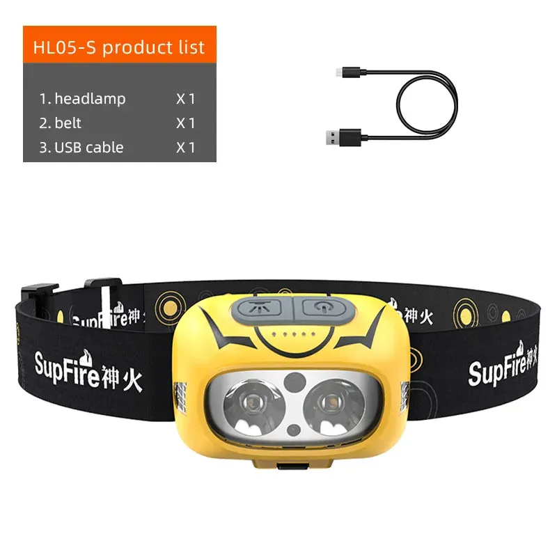 SuperFire HL05-S LED Headlamp Induction Strong Light Charging White And Yellow Dual Light Head-Mounted Night Fishing