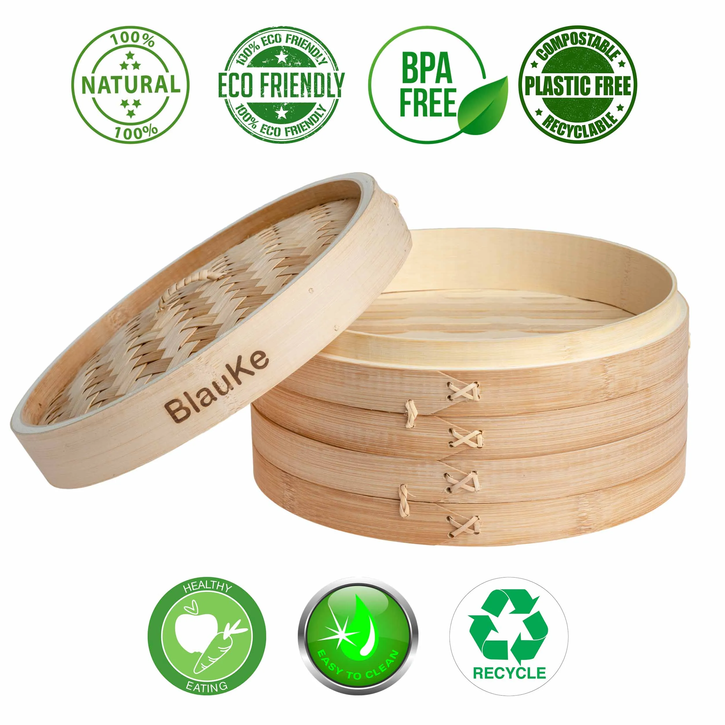 Sustainable 2-Tier 100% Bamboo Steamer Basket