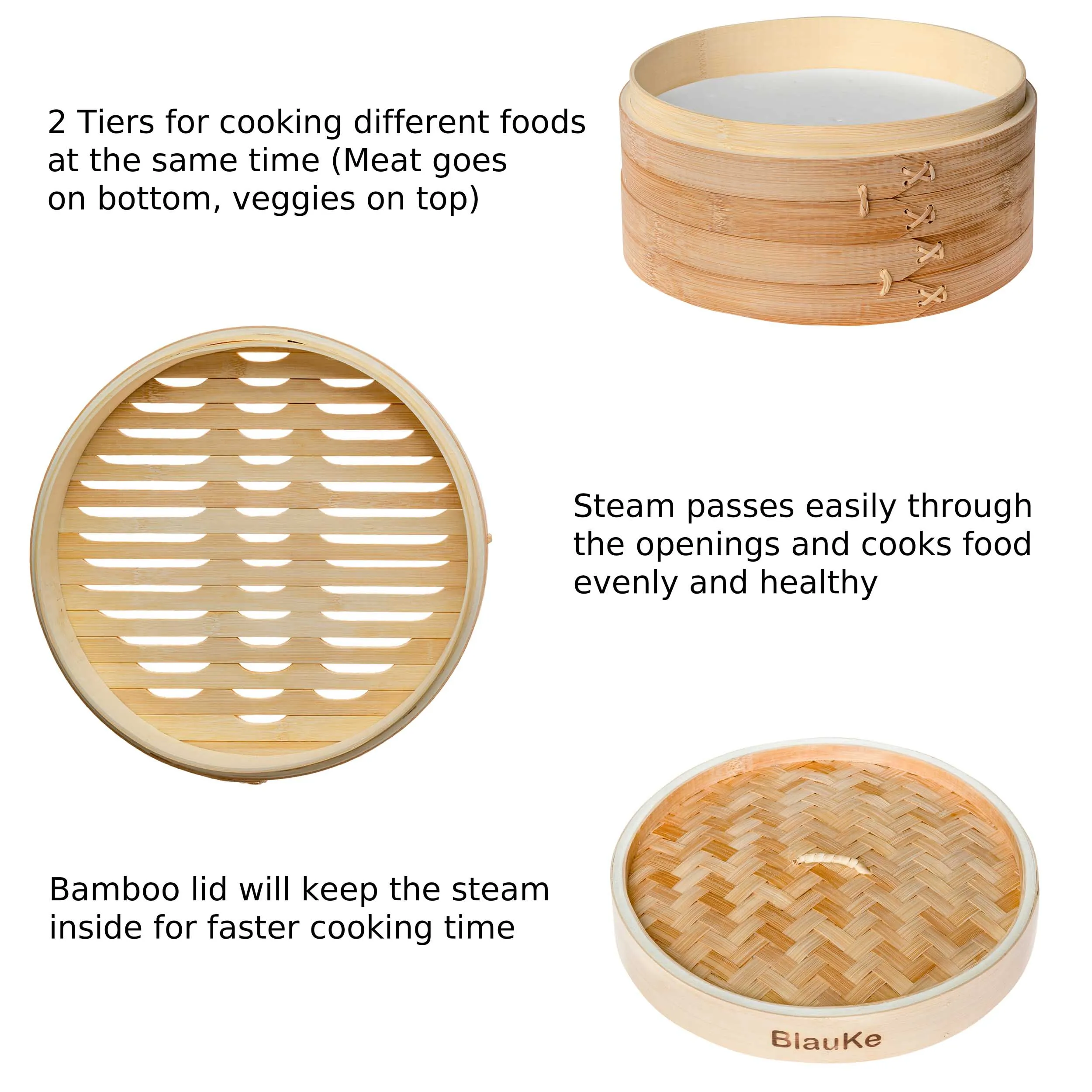 Sustainable 2-Tier 100% Bamboo Steamer Basket