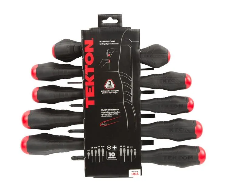 TEKTON 26756 Slotted and Phillips USA Screwdriver Set, 10-Piece