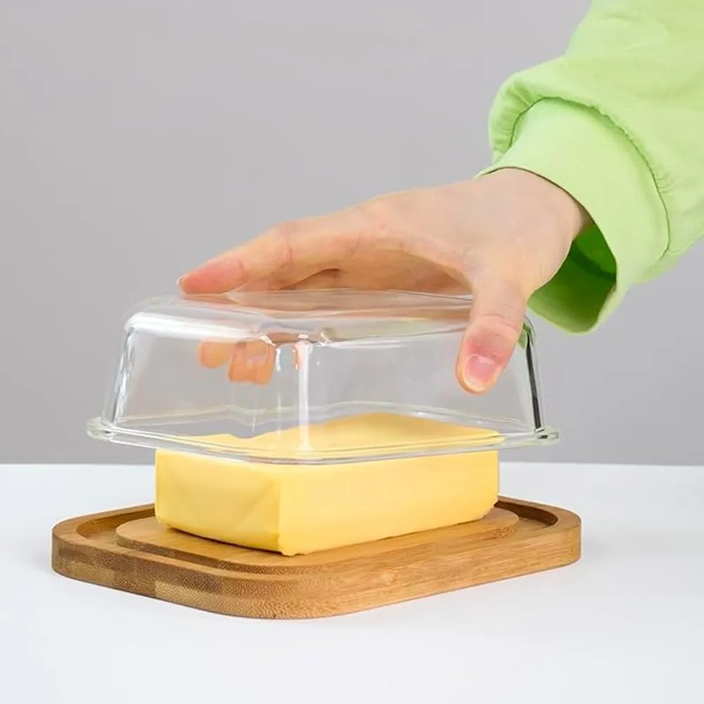 The Better Home Butter Dish with Bamboo Lid Stick Butter Holder|Borosilicate Glass Container for Storage Butter| GlassButter Tray Container | Butter DishTray - Pack of 3