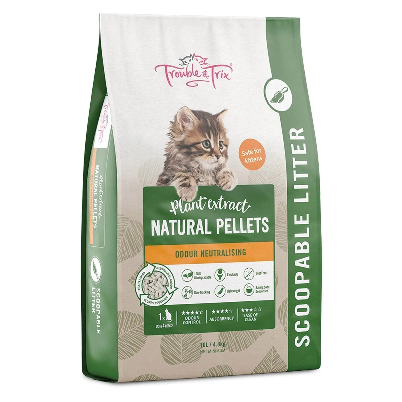 Trouble and Trix Plant Extract Odour Neutralising Natural Pellet Cat Litter 10L/4.8kg