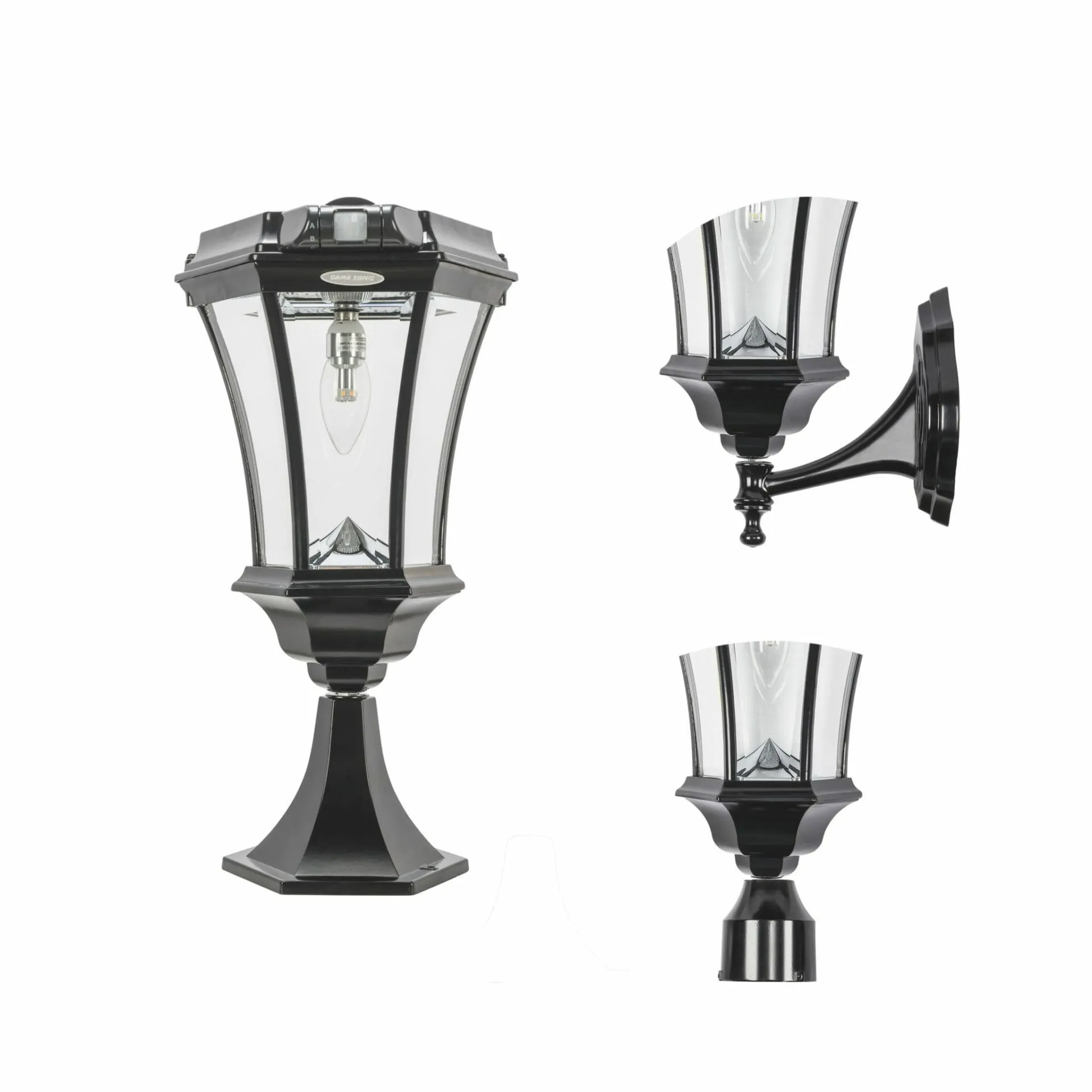 Victorian LED Solar Post Light W/ Motion Sensor, 100 Lumens, CCT Selectable 2700K, Black Finish, 3 Mounting Options Included