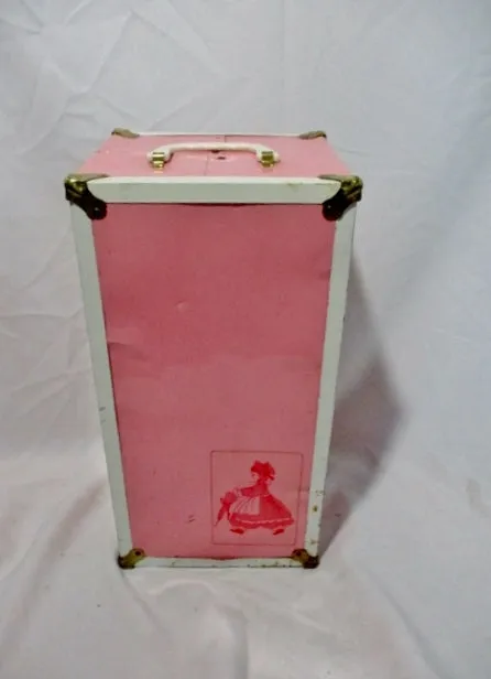 Vintage PINK Metal DOLL CLOTHING Steamer Trunk Chest Closet Wardrobe