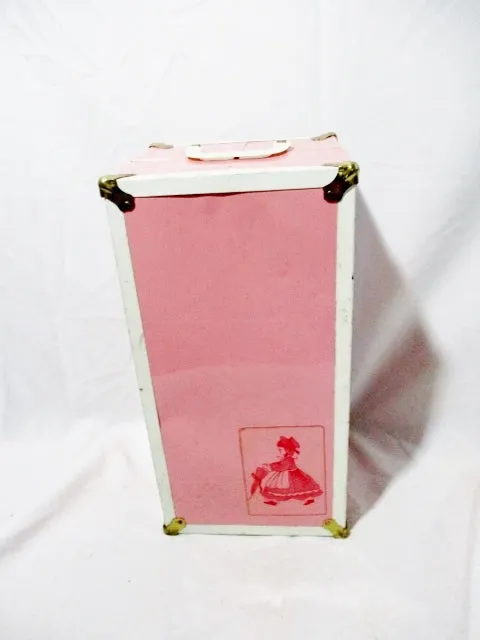 Vintage PINK Metal DOLL CLOTHING Steamer Trunk Chest Closet Wardrobe