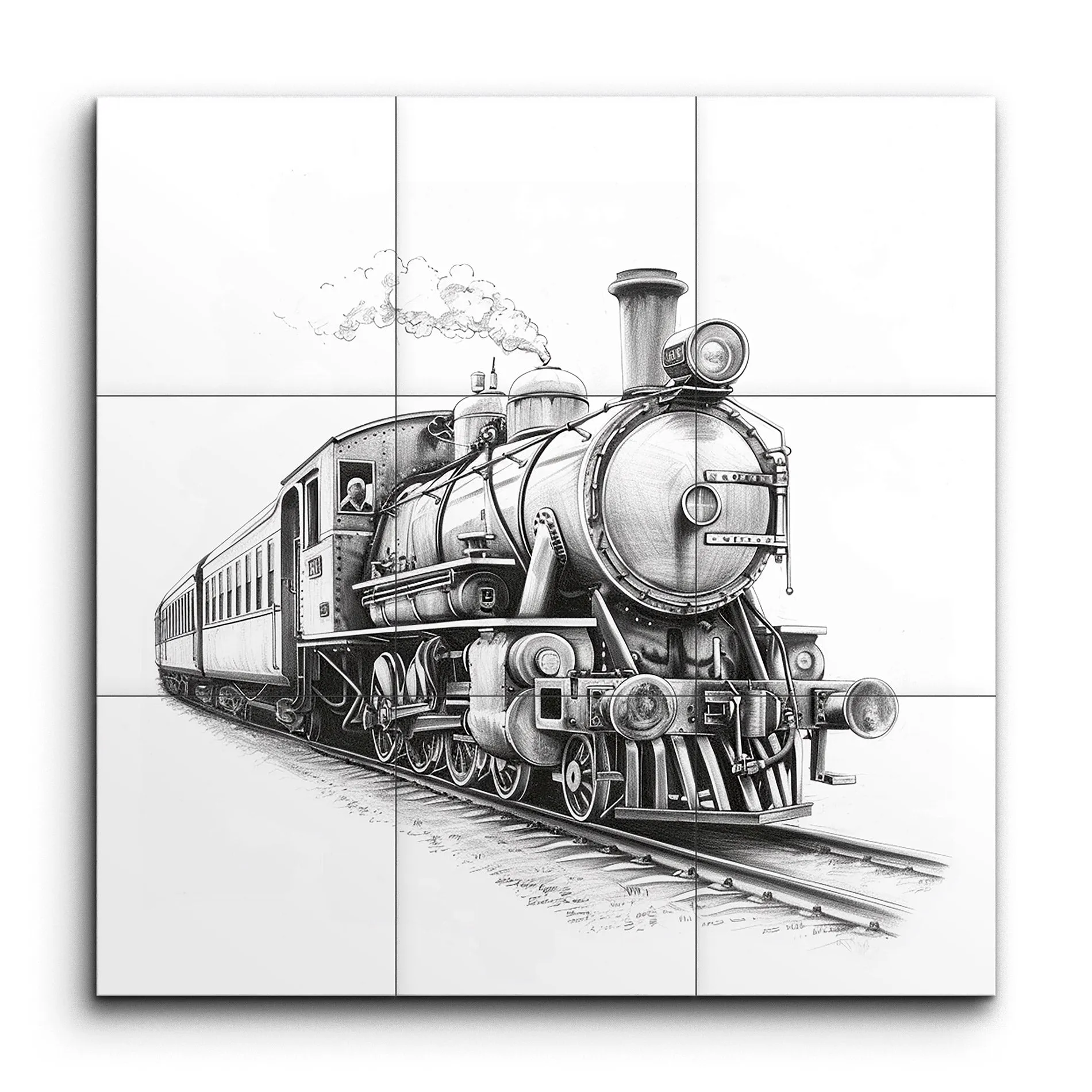 Vintage Steam Locomotive in Black and White