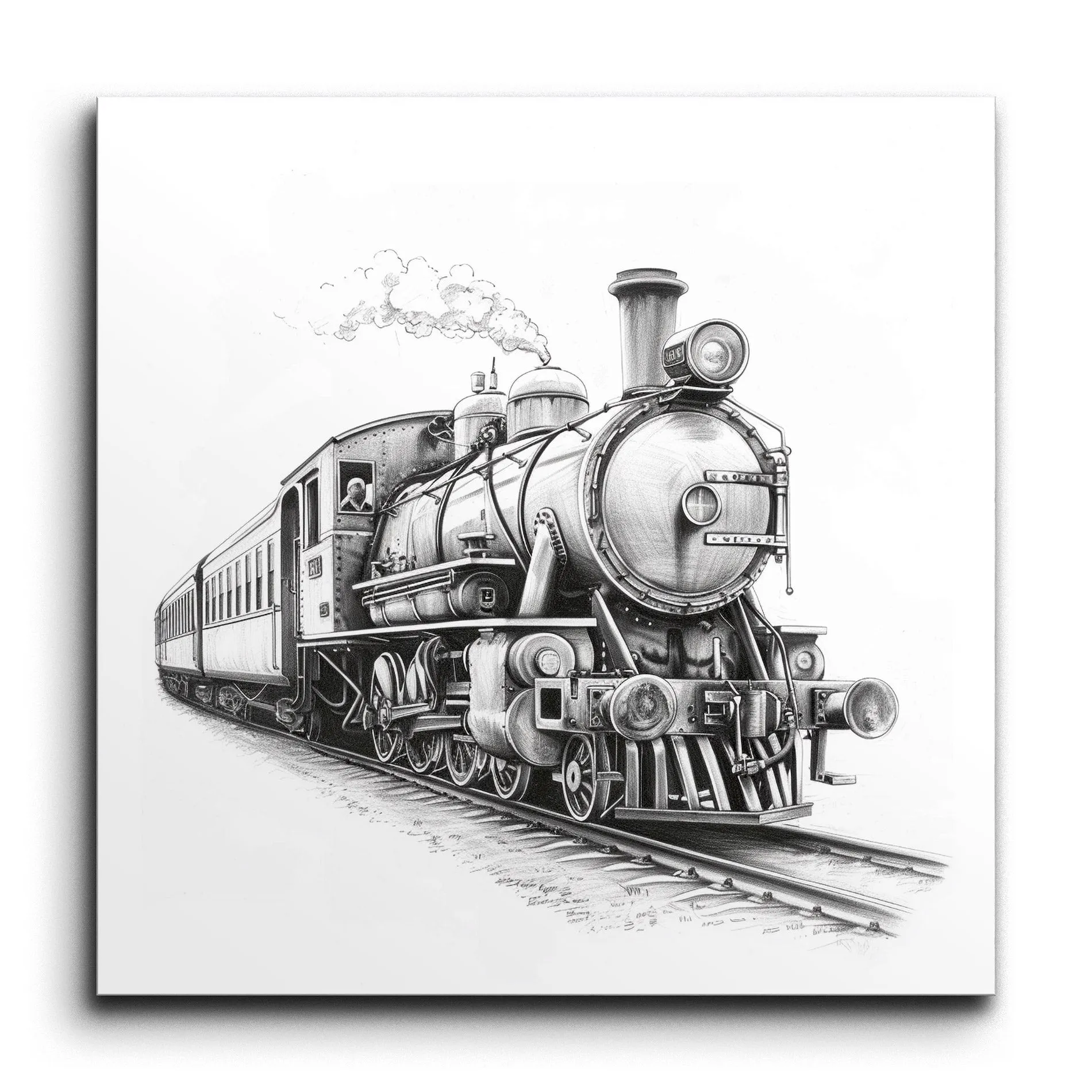 Vintage Steam Locomotive in Black and White