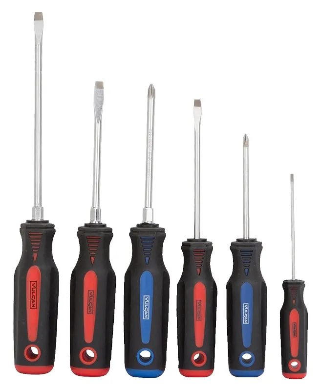 Vulcan SD-SET-6 Screwdriver Set, 6-Piece, Chrome Vanadium Steel, Chrome, Black & Blue/Black & Red (Handle) :SET: QUANTITY: 1