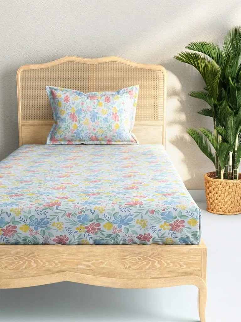 Westside Home Multicolour Floral Print 144TC Single Bedsheet With One Pillowcase