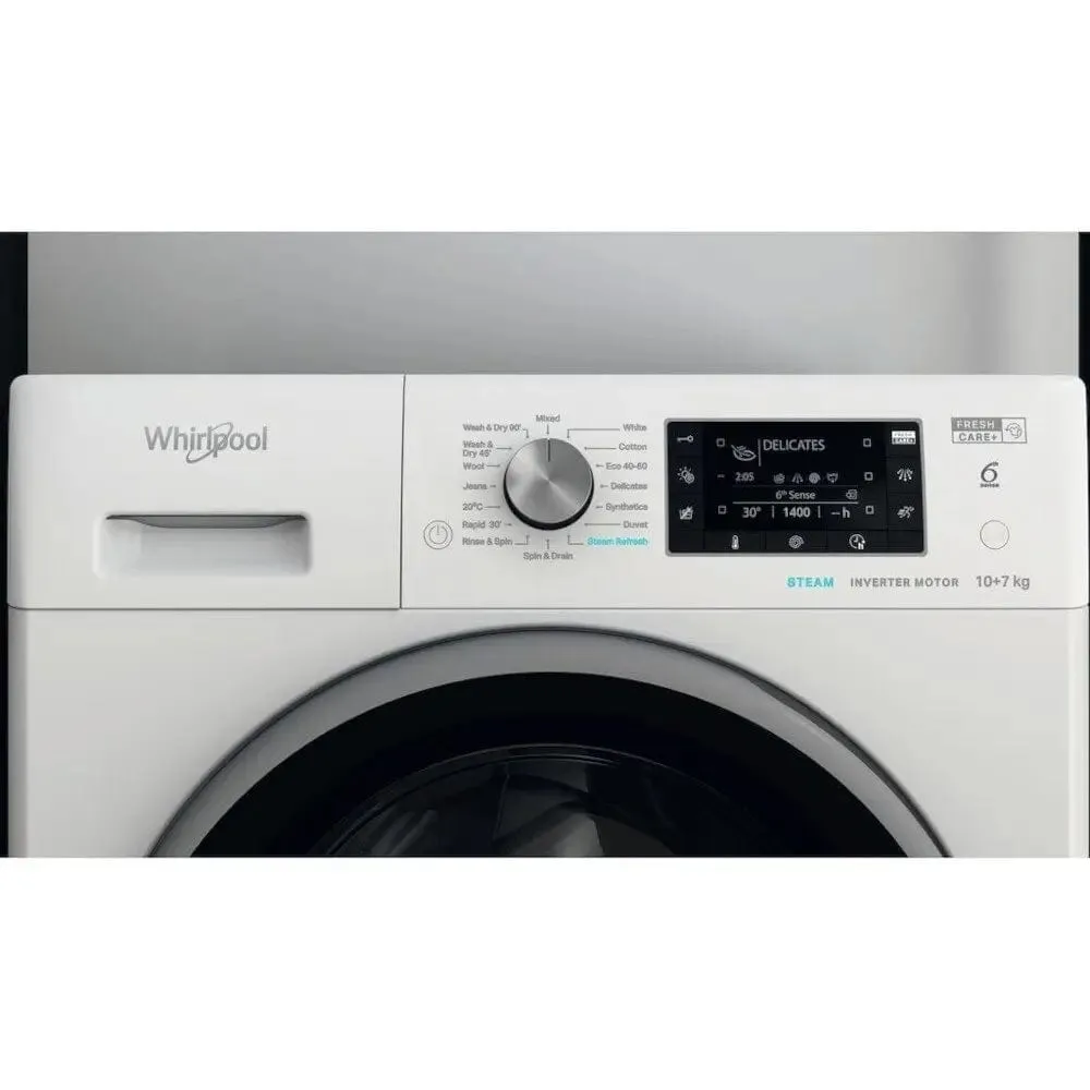 Whirlpool FFWDD1074269BSVUK 10kg/7kg Washer Dryer, 1400 rpm, 60cm Wide - White