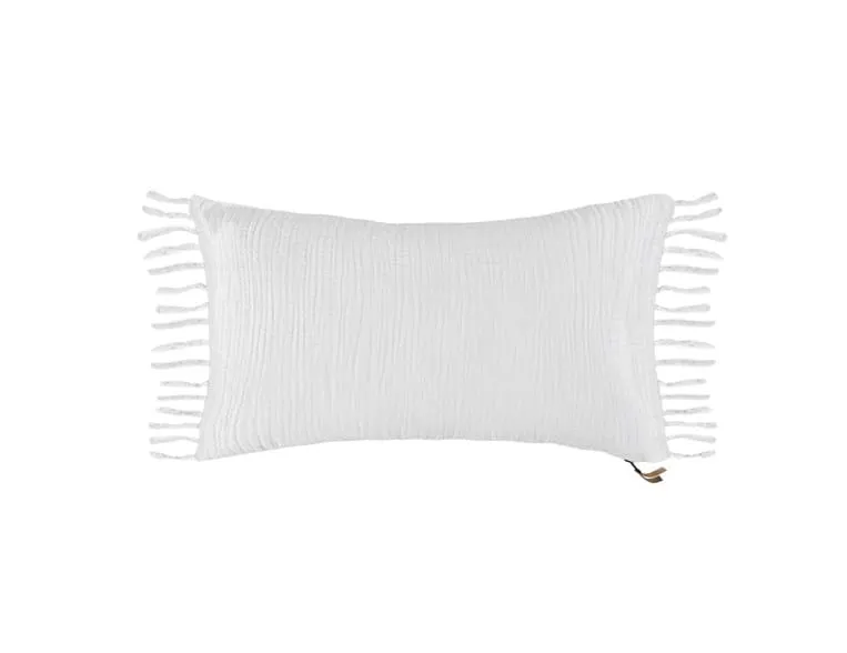 White Lumbar Pillow With Fringe