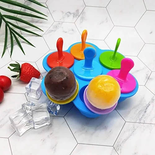 Whitecloud TRANSFORMING HOMES® Silicone Popsicle Molds, Baby Popsicle Molds Silicone BPA Free, Ice Pop Maker, Kids Ice Cream DIY Pop Molds, Storage Container for Homemade Food. IC7-1 (Mulitcolor)