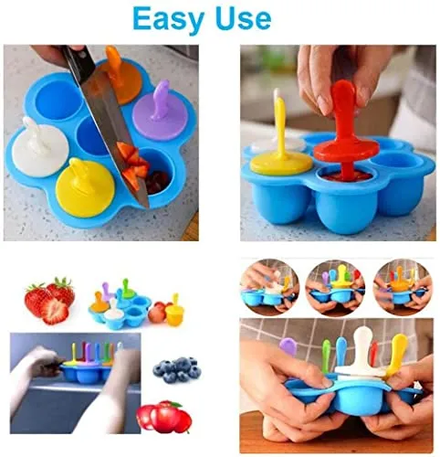 Whitecloud TRANSFORMING HOMES® Silicone Popsicle Molds, Baby Popsicle Molds Silicone BPA Free, Ice Pop Maker, Kids Ice Cream DIY Pop Molds, Storage Container for Homemade Food. IC7-1 (Mulitcolor)