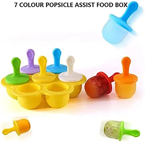 Whitecloud TRANSFORMING HOMES® Silicone Popsicle Molds, Baby Popsicle Molds Silicone BPA Free, Ice Pop Maker, Kids Ice Cream DIY Pop Molds, Storage Container for Homemade Food. IC7-1 (Mulitcolor)