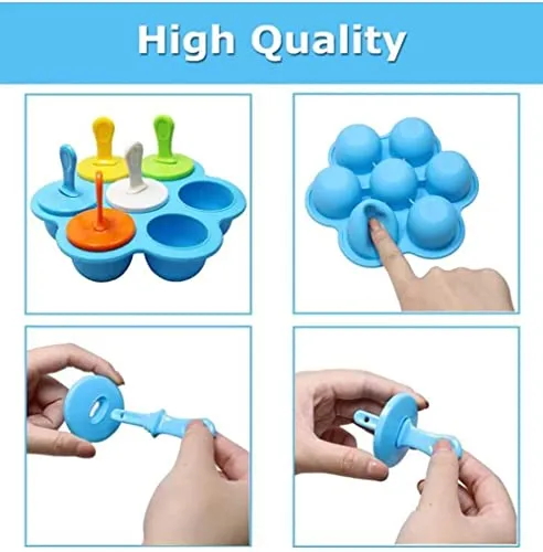 Whitecloud TRANSFORMING HOMES® Silicone Popsicle Molds, Baby Popsicle Molds Silicone BPA Free, Ice Pop Maker, Kids Ice Cream DIY Pop Molds, Storage Container for Homemade Food. IC7-1 (Mulitcolor)