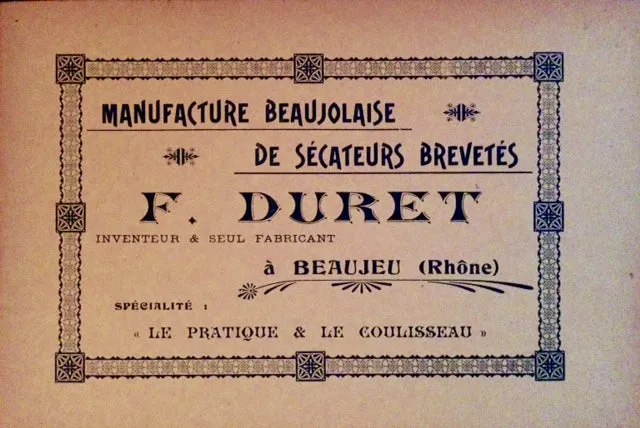 (Wine - Rhone) Duret, F. Manufacture Beaujolaise de Sécateurs Brevetés.