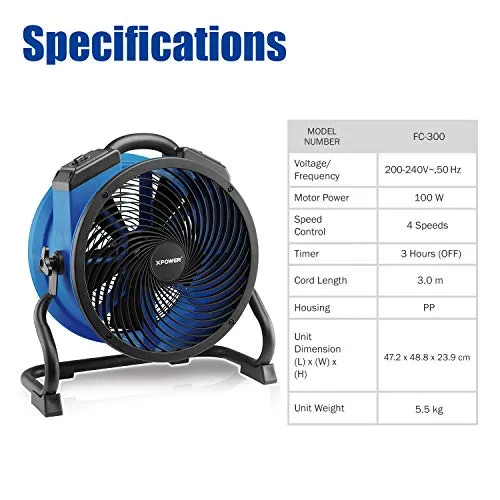 XPOWER Pro Built-in Sealed Motor Multipurpose Air Circulation Blower, Air Floor Fan, Axial Fan (FC-300)