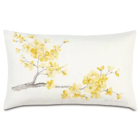 Yellow Hand-Painted Cherry Blossom Lumbar Pillow Cover 13x22